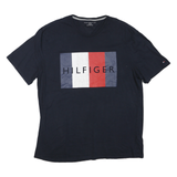 TOMMY HILFIGER Mens Navy Blue Graphic T-Shirt 2XL Short Sleeve V-Neck Cotton
