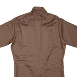 Mens Brown Plain Shirt S Polyester Short Sleeve Button Fastening