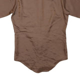 Mens Brown Plain Shirt S Polyester Short Sleeve Button Fastening
