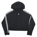 ADIDAS Womens Black Cropped Hoodie UK 12 Cotton Blend Casual Sports Sweatshirt