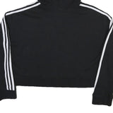 ADIDAS Womens Black Cropped Hoodie UK 12 Cotton Blend Casual Sports Sweatshirt