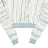 FOREVER 21 Womens Blue Cream Patterned Crop Jumper Crew Neck Basic Knit S