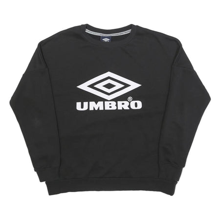 UMBRO Womens Black Cotton Blend Sweatshirt M Crew Neck Logo Print