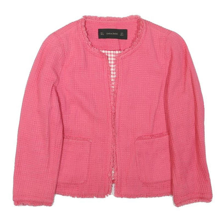 ZARA BASIC Womens Pink Cotton Blend Jacket S Woven Button Closure Elegant Style