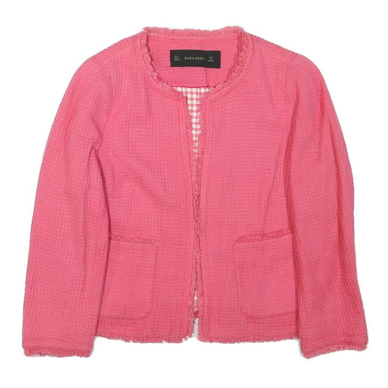 ZARA BASIC Womens Pink Cotton Blend Jacket S Woven Button Closure Elegant Style