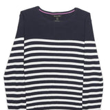 MASSIMO DUTTI Womens Navy Blue & White Striped Patterned Crew Neck Basic Knit