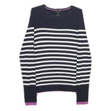 MASSIMO DUTTI Womens Navy Blue & White Striped Patterned Crew Neck Basic Knit
