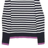 MASSIMO DUTTI Womens Navy Blue & White Striped Patterned Crew Neck Basic Knit