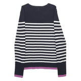 MASSIMO DUTTI Womens Navy Blue & White Striped Patterned Crew Neck Basic Knit