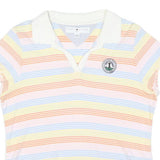 TOMMY HILFIGER Womens White & Pastel Striped Short Sleeve Polo Shirt L Cotton