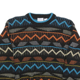 SAFE PASSAGE Womens Black Blue Orange Patterned Jumper Crew Neck M Acrylic Knit
