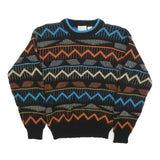 SAFE PASSAGE Womens Black Blue Orange Patterned Jumper Crew Neck M Acrylic Knit