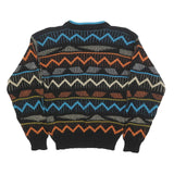 SAFE PASSAGE Womens Black Blue Orange Patterned Jumper Crew Neck M Acrylic Knit