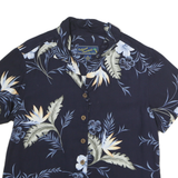 ISLAND TRADERS Womens Navy Blue Floral Rayon Shirt Short Sleeve Collar M