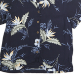 ISLAND TRADERS Womens Navy Blue Floral Rayon Shirt Short Sleeve Collar M
