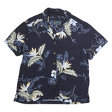 ISLAND TRADERS Womens Navy Blue Floral Rayon Shirt Short Sleeve Collar M