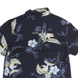 ISLAND TRADERS Womens Navy Blue Floral Rayon Shirt Short Sleeve Collar M