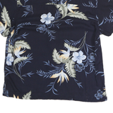 ISLAND TRADERS Womens Navy Blue Floral Rayon Shirt Short Sleeve Collar M