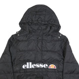 ELLESSE Womens Black Synthetic Puffer Jacket UK 16 Hooded Zip Logo Contrast