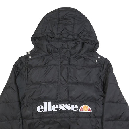 ELLESSE Womens Black Synthetic Puffer Jacket UK 16 Hooded Zip Logo Contrast