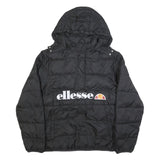 ELLESSE Womens Black Synthetic Puffer Jacket UK 16 Hooded Zip Logo Contrast