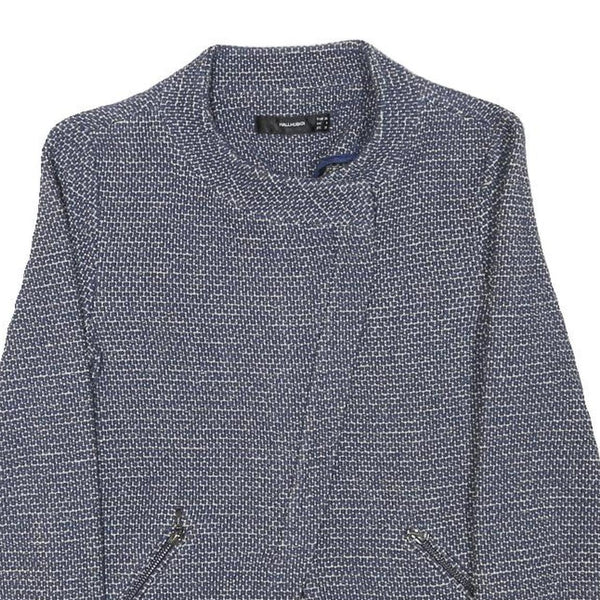 HALLHUBER Womens Blue Cotton Blend Zip Jacket S Woven Textured Pattern Tailored