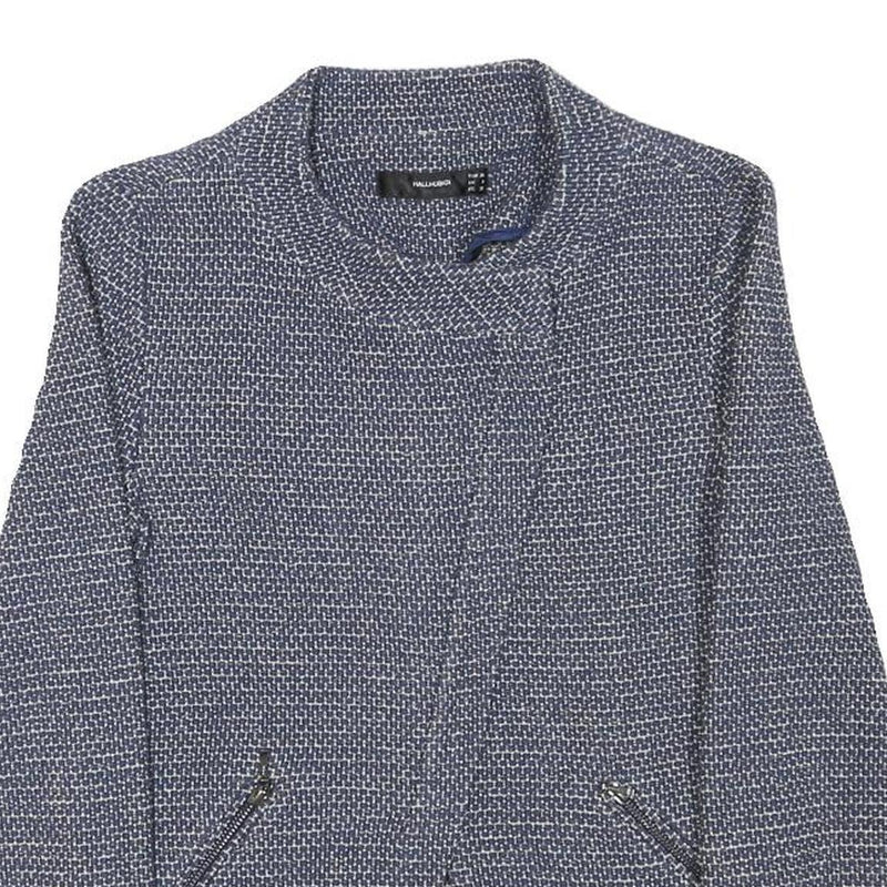 HALLHUBER Womens Blue Cotton Blend Zip Jacket S Woven Textured Pattern Tailored