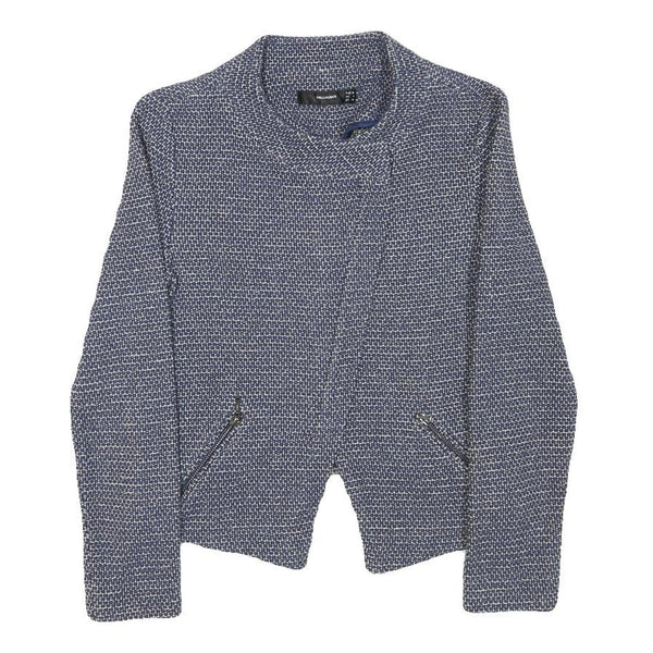 HALLHUBER Womens Blue Cotton Blend Zip Jacket S Woven Textured Pattern Tailored