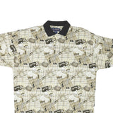 J G HOOK Mens Beige & Brown Golf Print Short Sleeve Polo Shirt L Cotton Blend