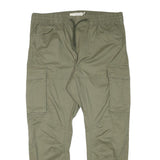 H&M Mens Cotton Blend Olive Relaxed Cargo Trousers W38 L30 Drawstring Waist