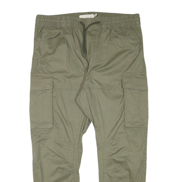 H&M Mens Cotton Blend Olive Relaxed Cargo Trousers W38 L30 Drawstring Waist