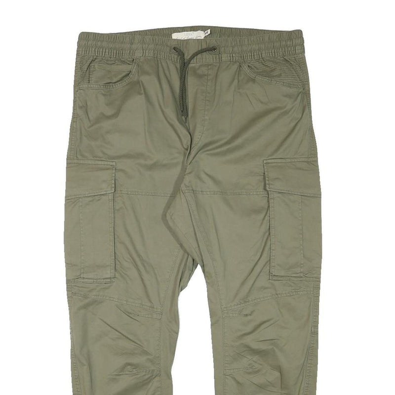 H&M Mens Cotton Blend Olive Relaxed Cargo Trousers W38 L30 Drawstring Waist