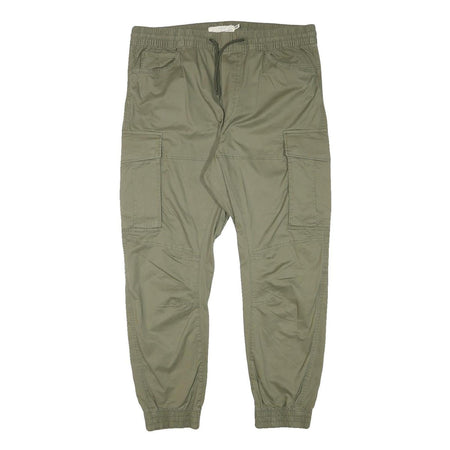 H&M Mens Cotton Blend Olive Relaxed Cargo Trousers W38 L30 Drawstring Waist