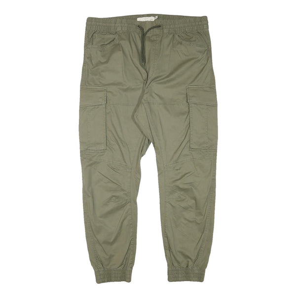 H&M Mens Cotton Blend Olive Relaxed Cargo Trousers W38 L30 Drawstring Waist