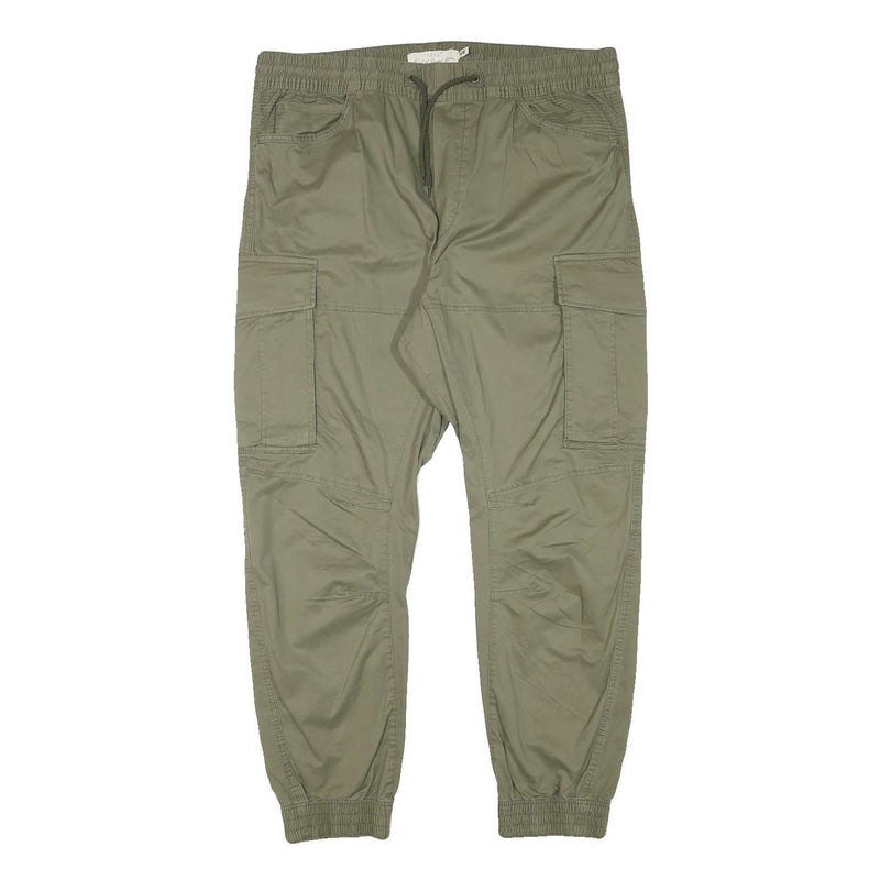 H&M Mens Cotton Blend Olive Relaxed Cargo Trousers W38 L30 Drawstring Waist