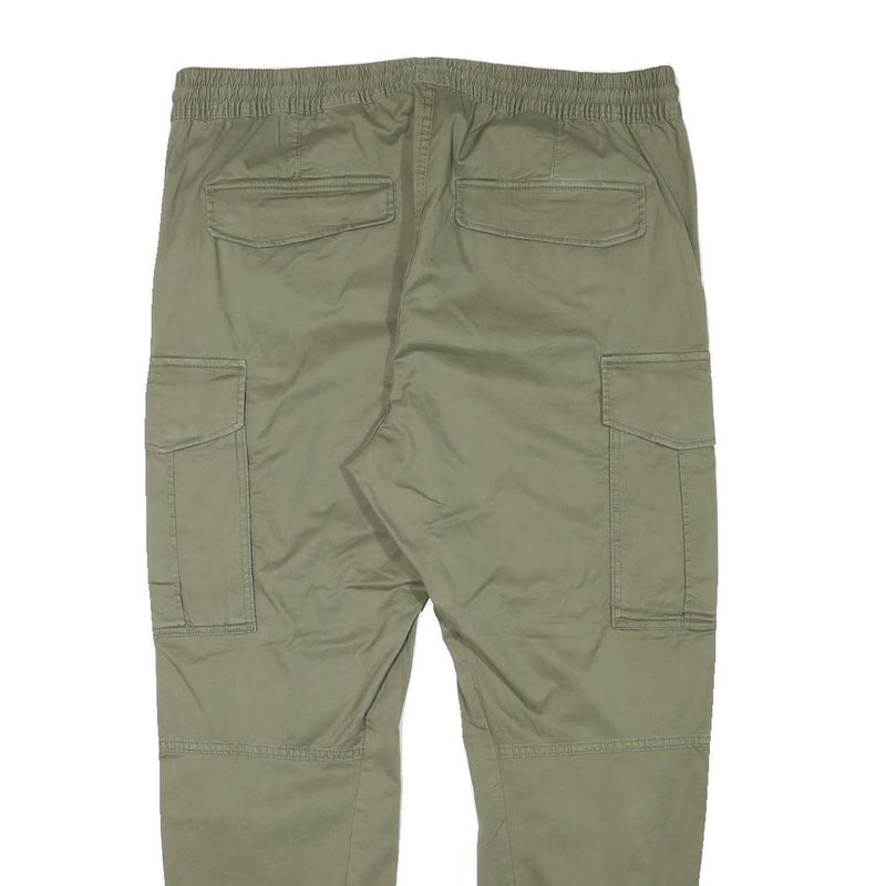 H&M Mens Cotton Blend Olive Relaxed Cargo Trousers W38 L30 Drawstring Waist