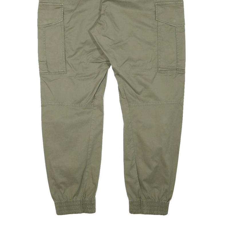 H&M Mens Cotton Blend Olive Relaxed Cargo Trousers W38 L30 Drawstring Waist