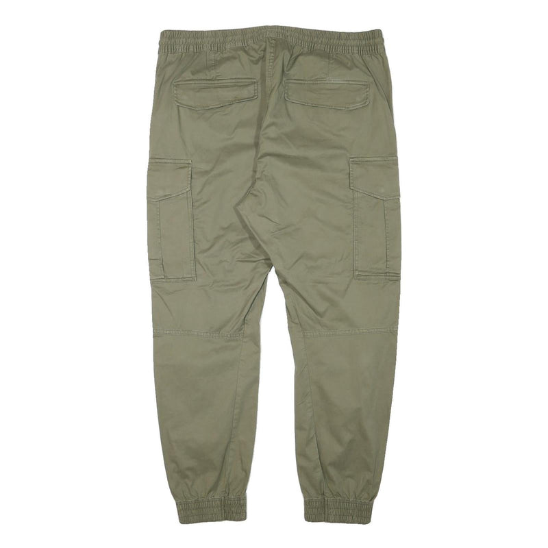 H&M Mens Cotton Blend Olive Relaxed Cargo Trousers W38 L30 Drawstring Waist