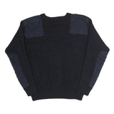 ERBEKO Mens Black Plain V-Neck Basic Knit L Cotton Jumper GSD Patch Shoulder