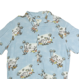 ISLAND SHORES Mens Blue Hawaiian Shirt L Cotton Tropical Palm Trees Casual