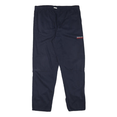 REEBOK Mens Regular Navy Blue Cotton Blend Trousers W36 L31 Drawstring Casual