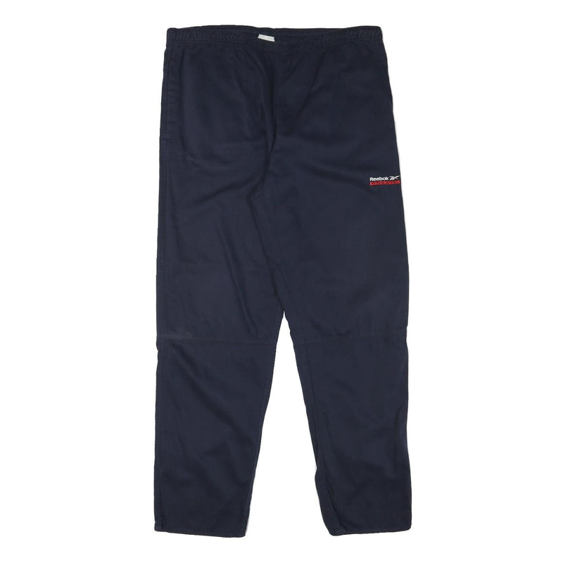 REEBOK Mens Regular Navy Blue Cotton Blend Trousers W36 L31 Drawstring Casual