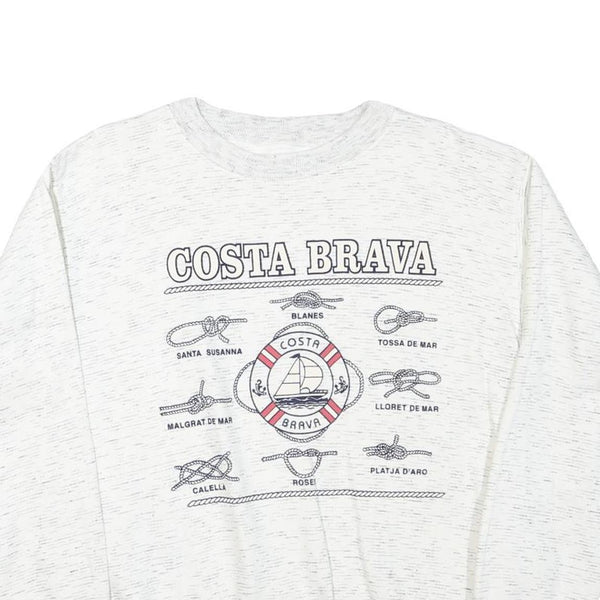 Mens White Costa Brava Cotton Blend Sweatshirt S Crew Neck Casual Style