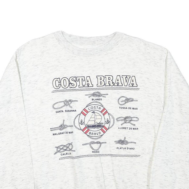 Mens White Costa Brava Cotton Blend Sweatshirt S Crew Neck Casual Style