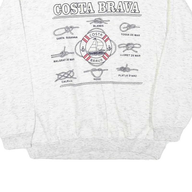 Mens White Costa Brava Cotton Blend Sweatshirt S Crew Neck Casual Style