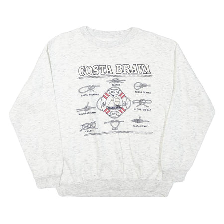 Mens White Costa Brava Cotton Blend Sweatshirt S Crew Neck Casual Style
