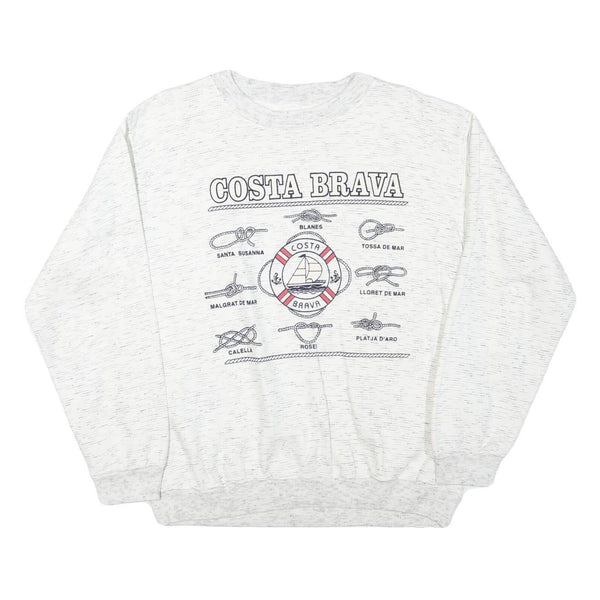Mens White Costa Brava Cotton Blend Sweatshirt S Crew Neck Casual Style