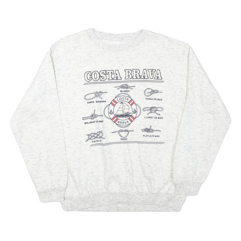 Mens White Costa Brava Cotton Blend Sweatshirt S Crew Neck Casual Style