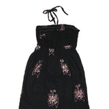 Womens Black Cotton Blend Strapless Midi Dress Butterfly Embroidered Tassel