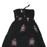 Womens Black Cotton Blend Strapless Midi Dress Butterfly Embroidered Tassel